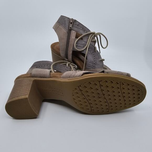 Rockport Hattie Open Lace Shoes Block Heel Leather Taupe Womens Size US 7.5 - Picture 6 of 8